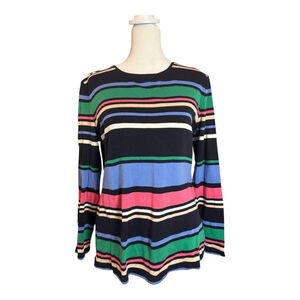 Talbots Colorful Striped 100% Cotton Sweater Navy
